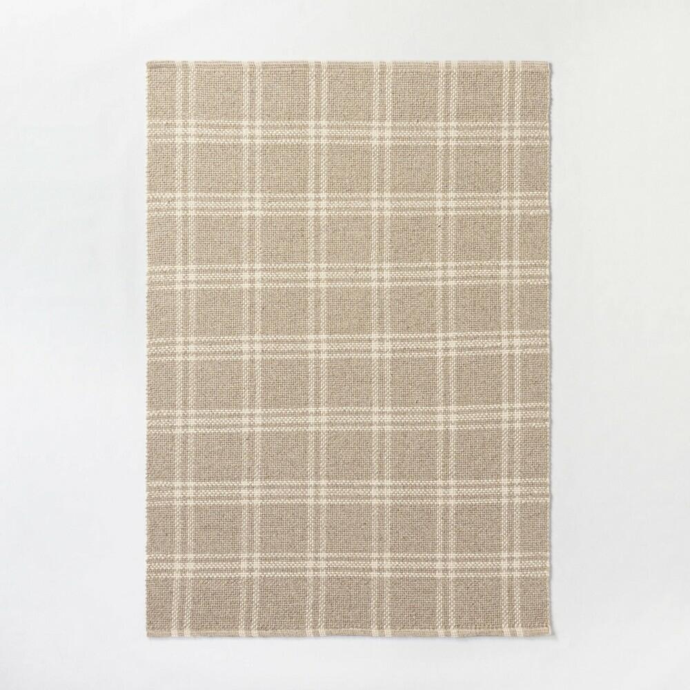 5'x7' Cottonwood Handwoven Plaid Wool/Cotton Area Rug Neutral - Threshold