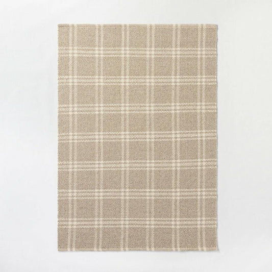 5'x7' Cottonwood Handwoven Plaid Wool/Cotton Area Rug Neutral - Threshold