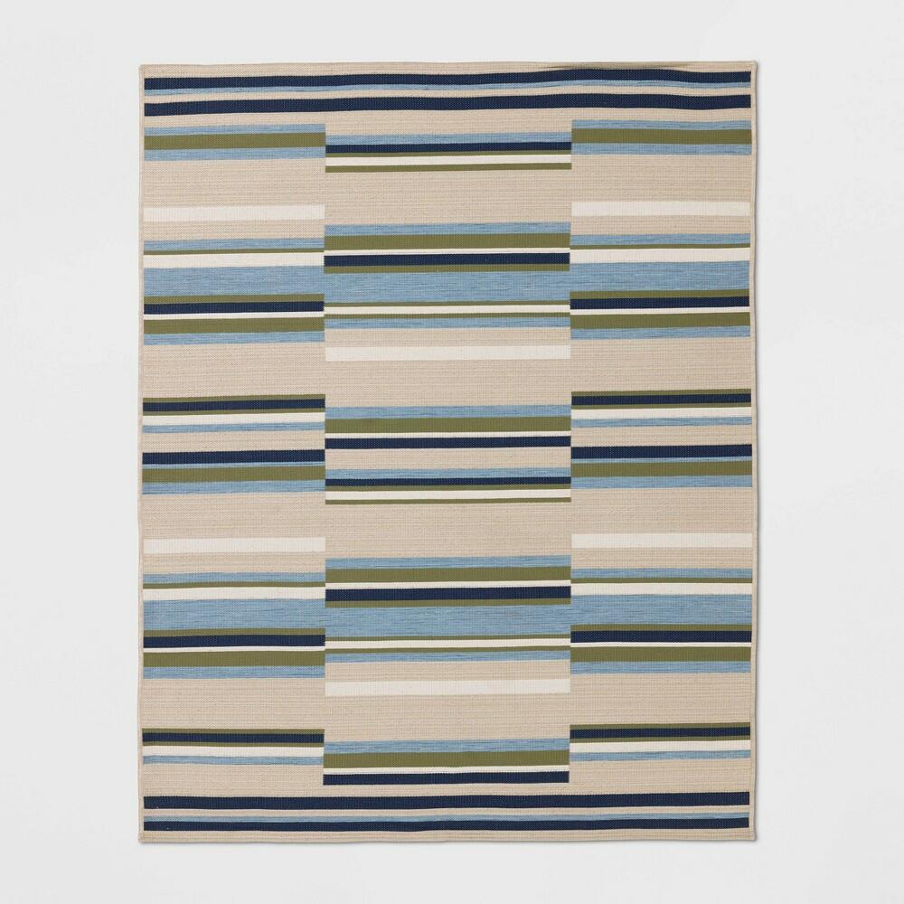 5'x7' Linen Striped Rectangular Woven Outdoor Area Rug Blue - Threshold
