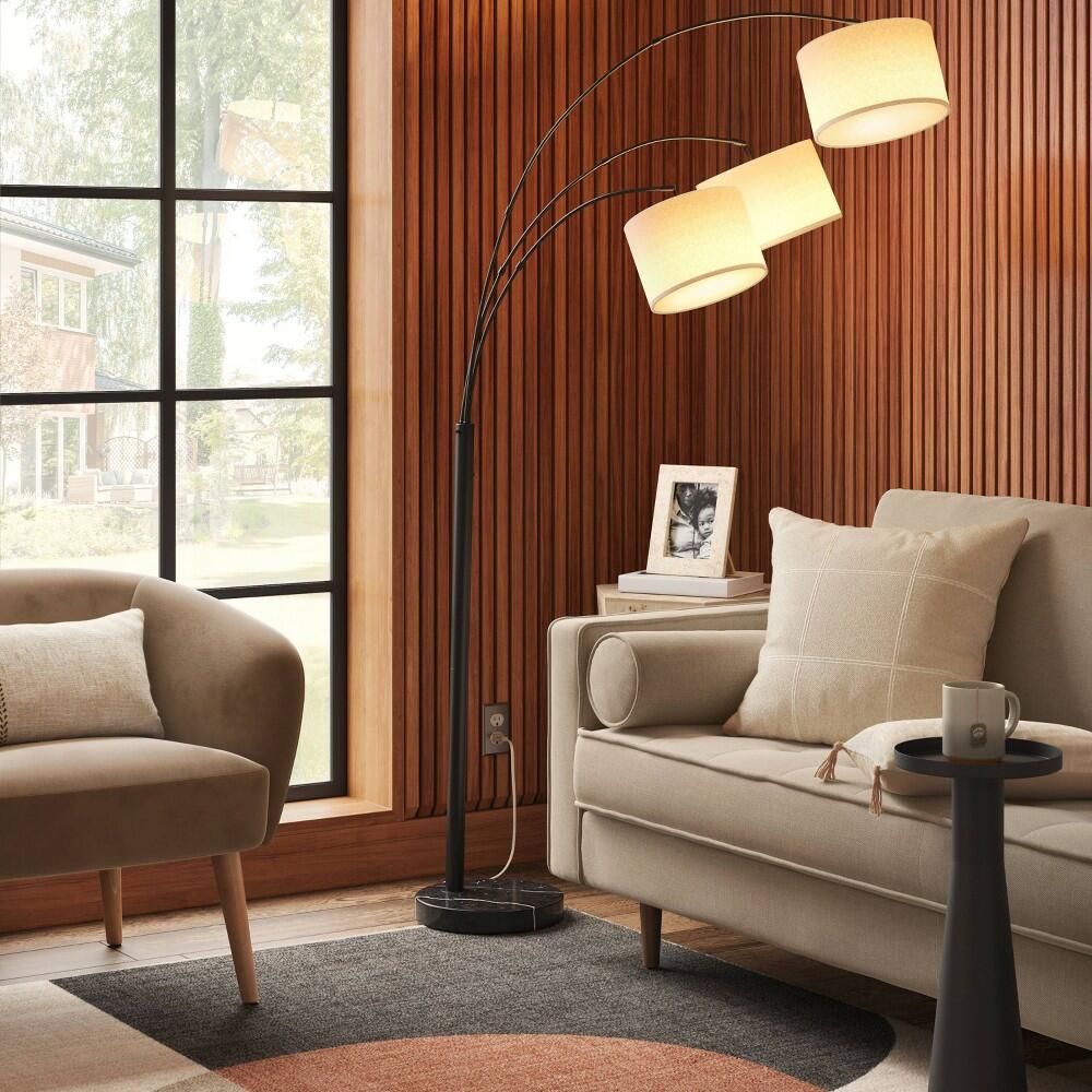 82"x56" Avenal 3-Head Shaded Arc Floor Lamp Black