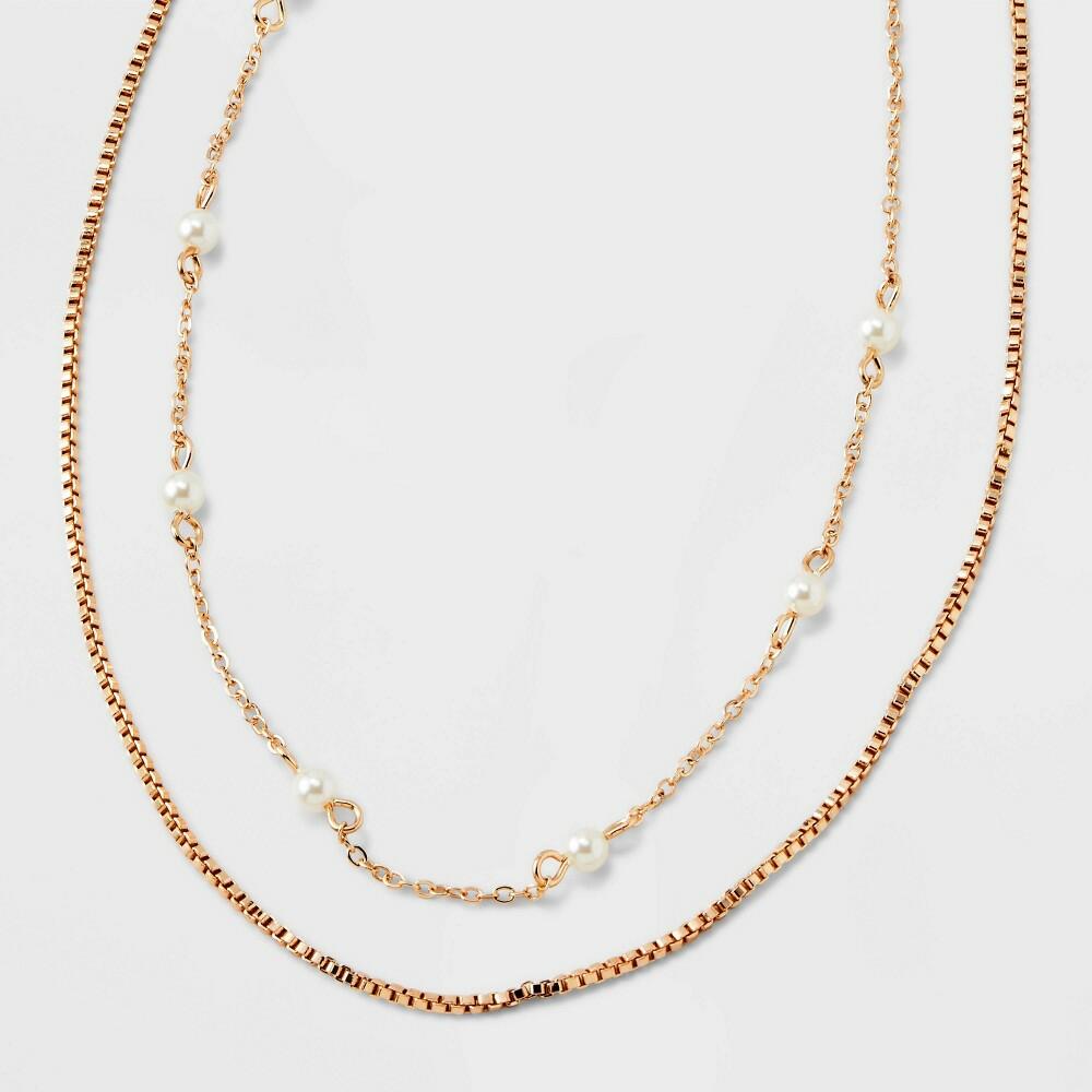 A New Day 2-Row Pearl & Stone Necklace, Gold