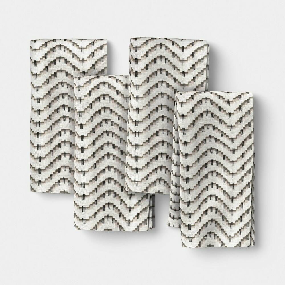 4Pk Cotton Napkins Black/Cream Wave - Threshold™