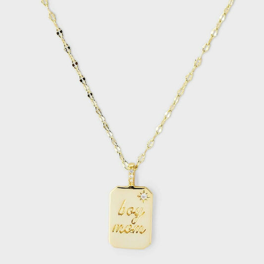 14k Gold Dipped "Boy Mom" Tag Pendant Necklace