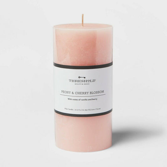 6"x3" Peony & Cherry Blossom Pillar Candle