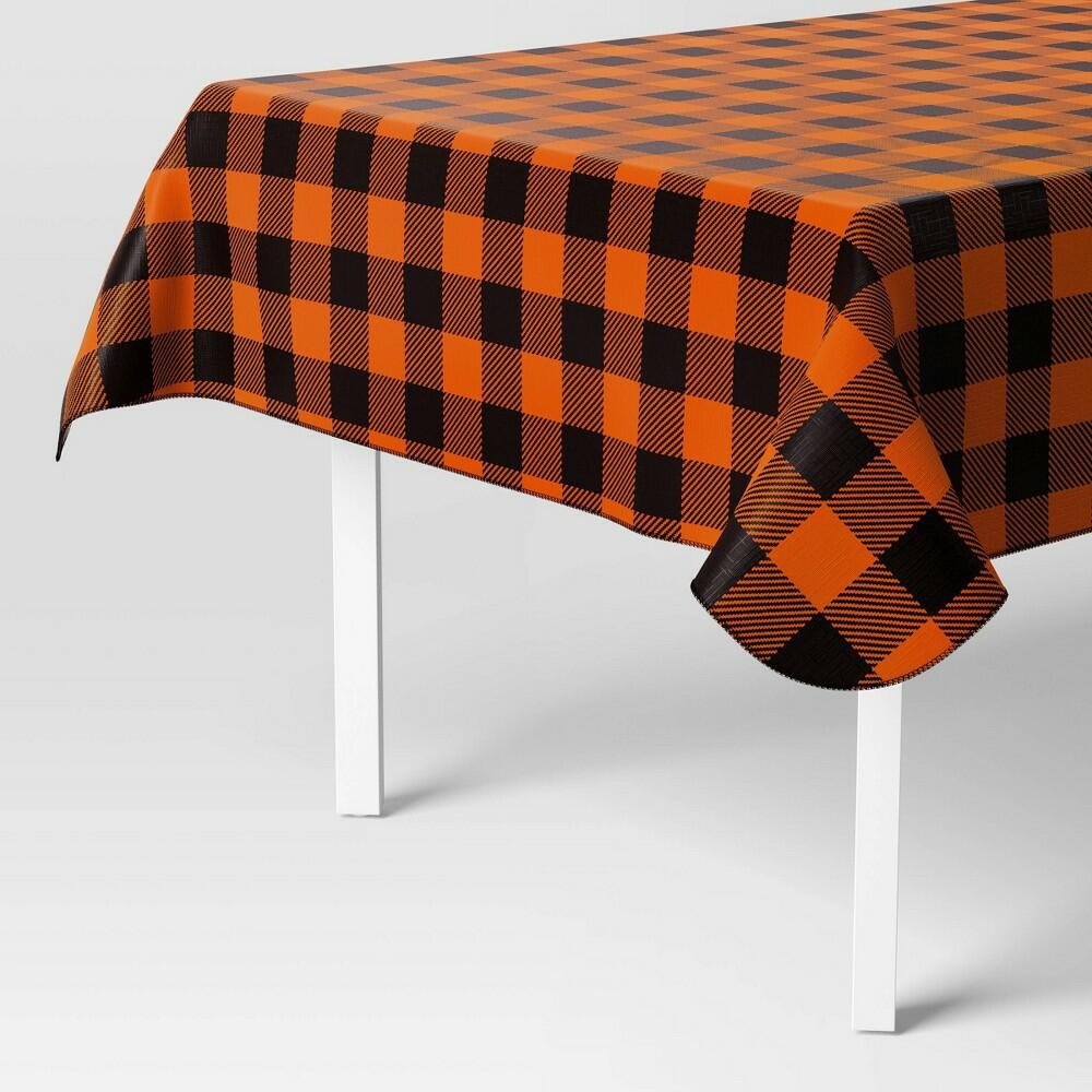 84"x60" Peva Gingham Tablecloth Orange/Black - Hyde and EEK! Boutique™