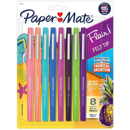 Paper Mate Flair! Felt Tip Special Edition Tropical Vacation 0.7mm Medium 8ct