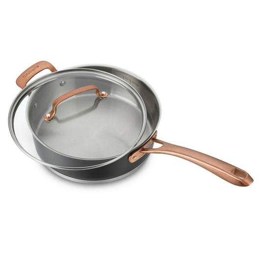 Cuisinart 3.5qt Matte Black Stainless Saute Pan with Cover Blush Bronze and Helper Handle: Cookware, Tempered Glass Lid