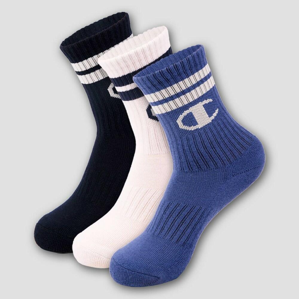 Champion Boys' 3pk Crew Socks - Navy Blue L
