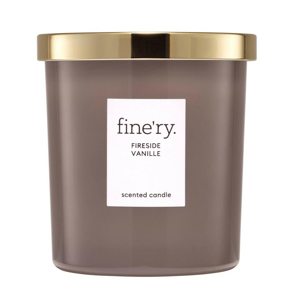 fine'ry. Candle - Fireside Vanilla - 7oz: Black, Soy Wax, 1 Wick, 20 Hour Burn Time