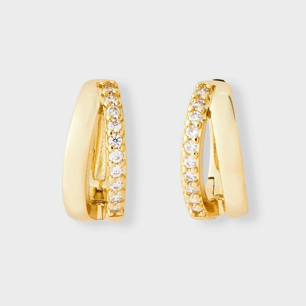 14K Gold Plated Pave Split Hoop Earrings