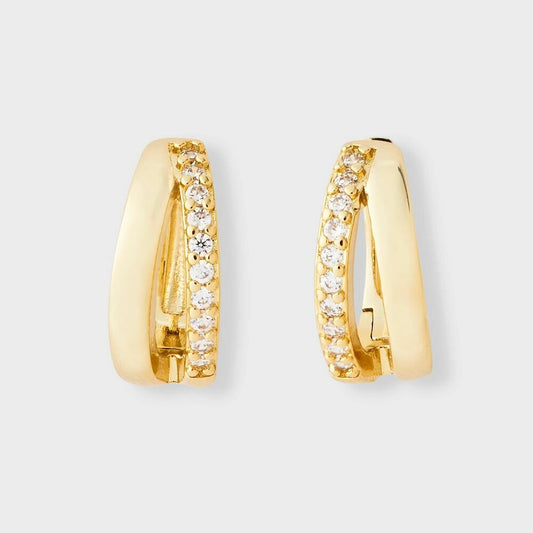 14K Gold Plated Pave Split Hoop Earrings