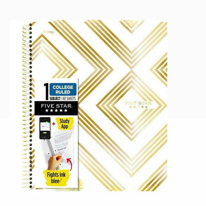 1 Subject Wide Ruled Notebook Golden Linear Poly Spiral