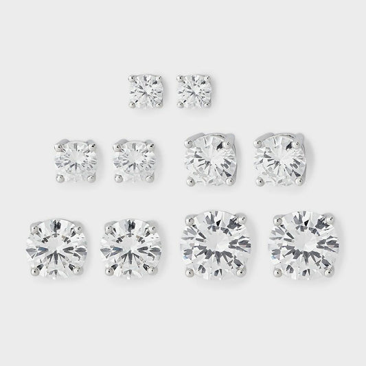 Silver Plated Cubic Zirconia Earring Set 5pc