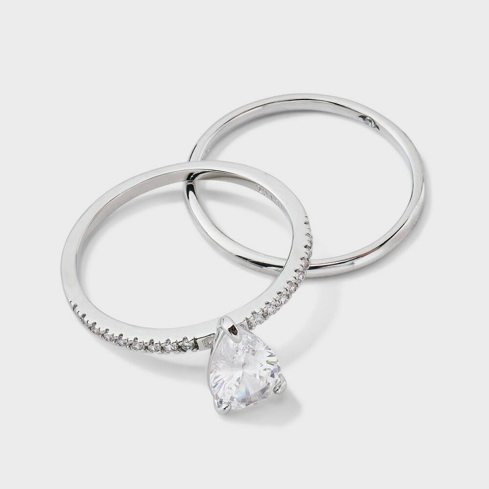 Silver Plated Cubic Zirconia Ring Set 2pc - Size 8