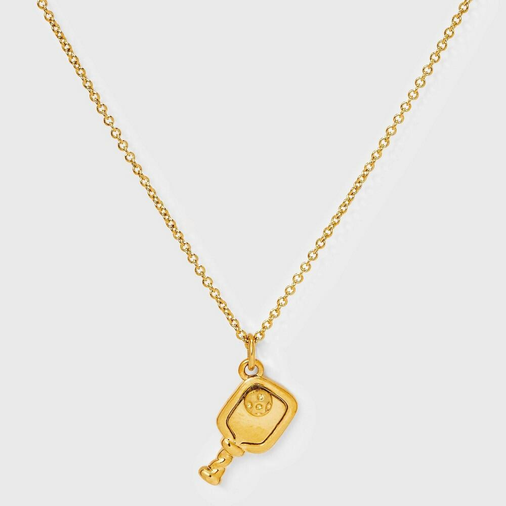Tiny Tags 14K Gold Ion Plated Pickle Ball Necklace