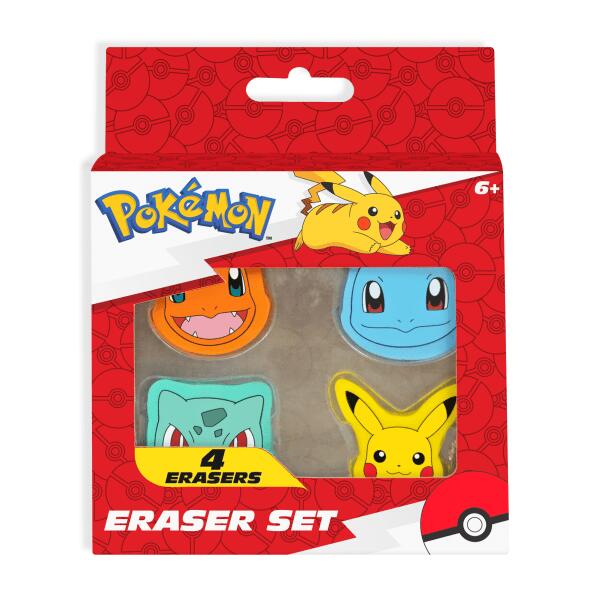 1-1/4" x 1-1/4", Pokémon, Set Of 4 Erasers
