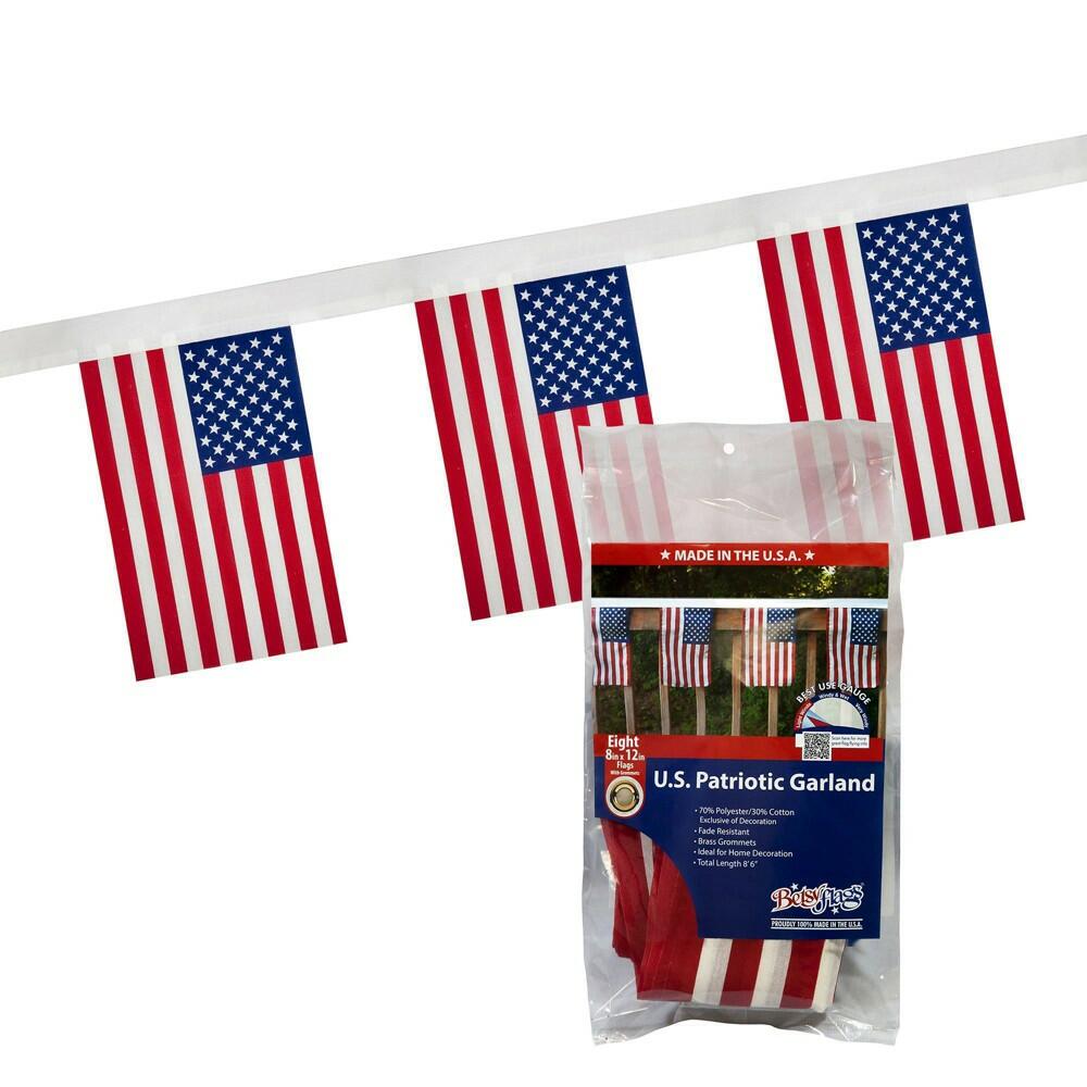 Betsy Flags 12-Piece U.S. Flag Garland, 12 x 18 In