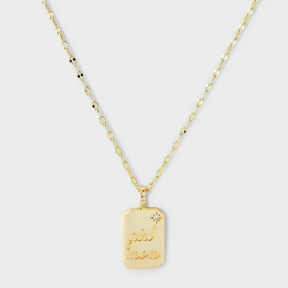 14k Gold Dipped Cubic Zirconia Engraved "Girl Mom"