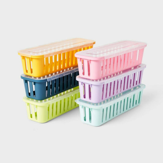 6pk Small Baskets with Lids Pastel Colors, Teacher Supplies - up&up™