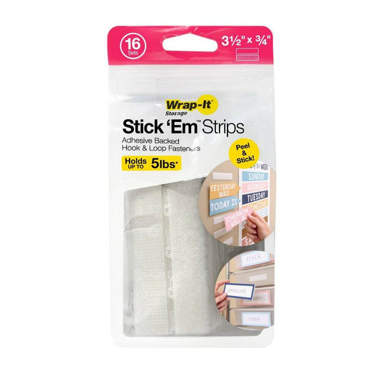 Wrap-It Stick 'Em Strips 3.5"x0.75" 16 Sets White
