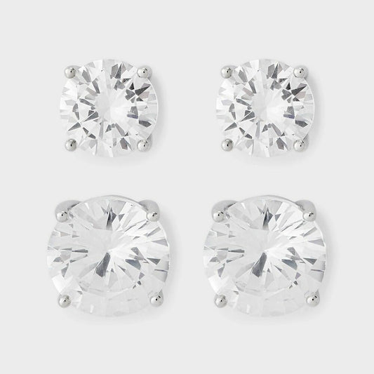 Silver Plated Cubic Zirconia Earring Set 2pc