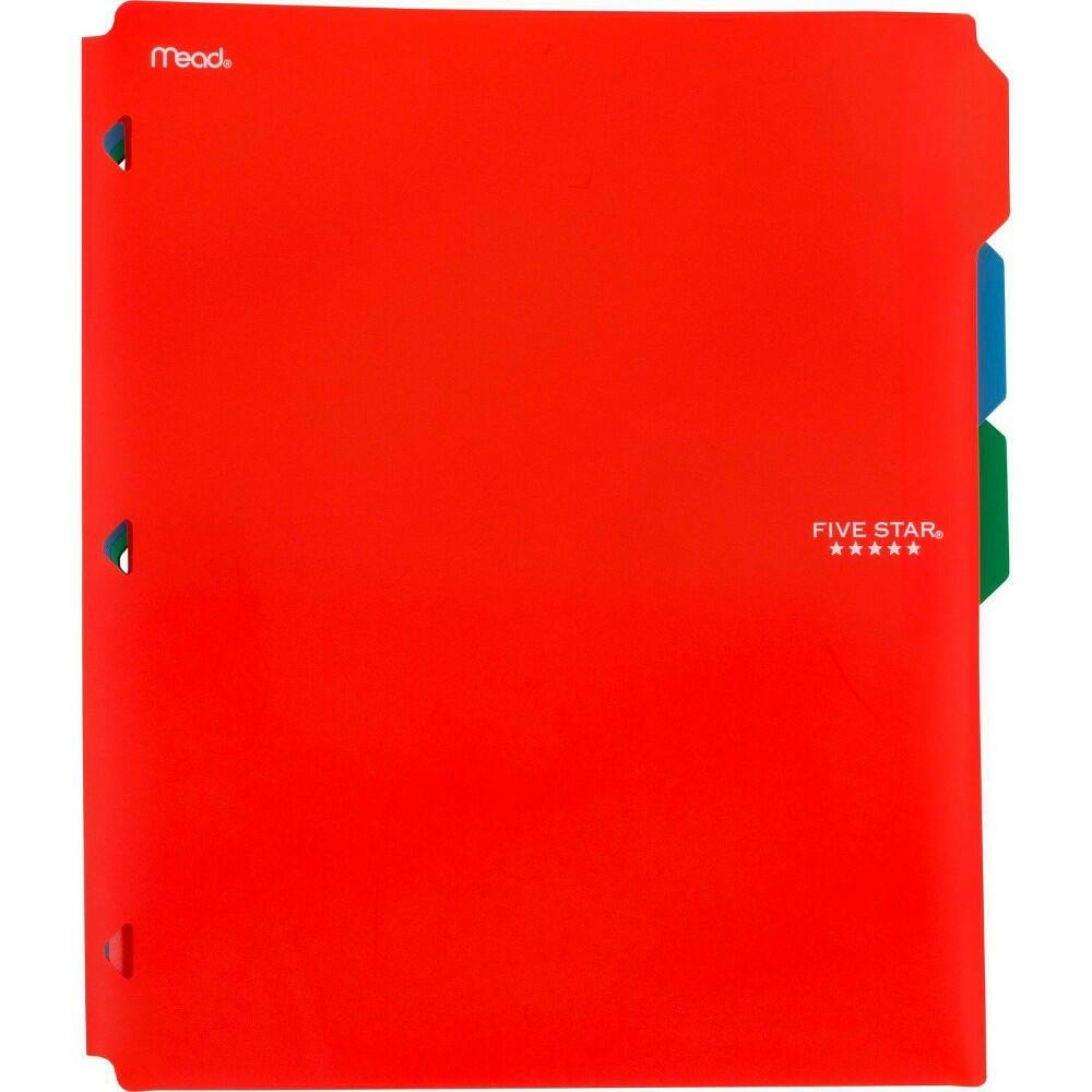 Five Star 3pk 2-Pocket File Dividers Red: Polypropylene Binder Dividers with Pockets  Filing Accessories  11.5  x 10