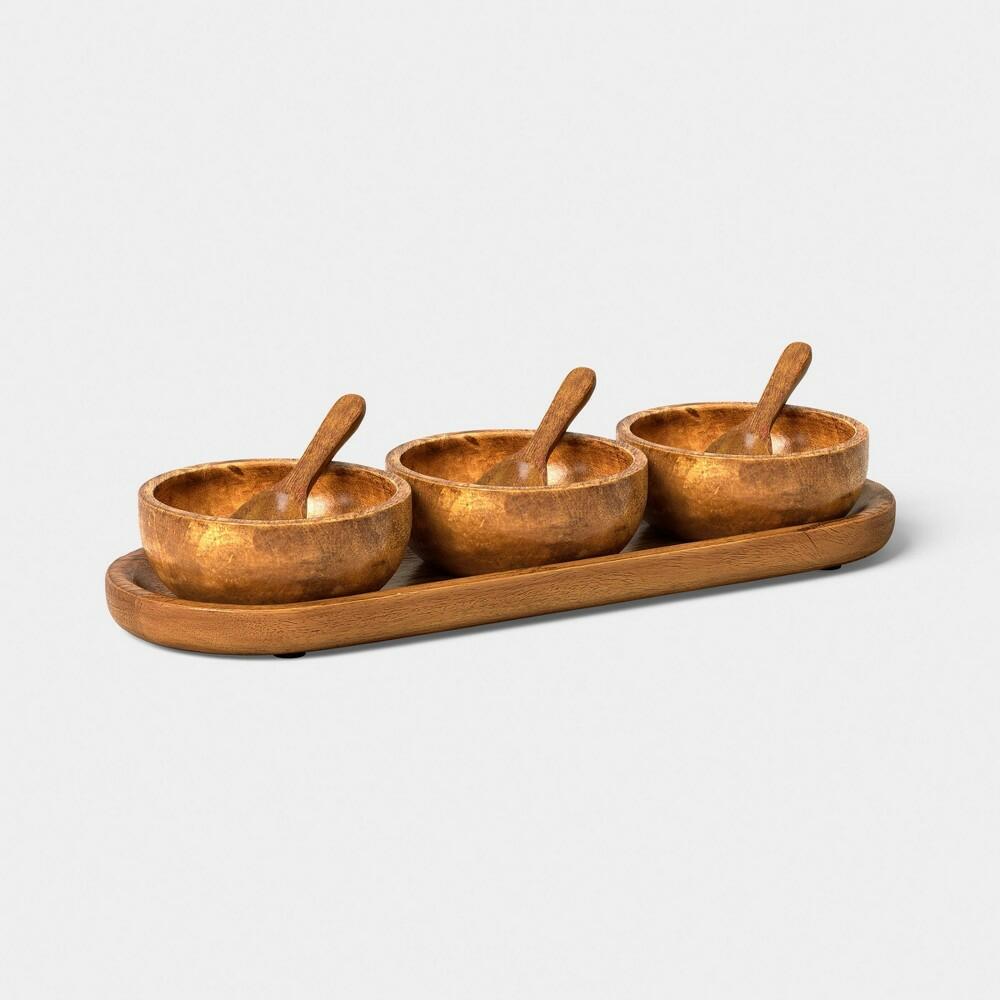 Wooden Serving Mini Bowl Set with Tray