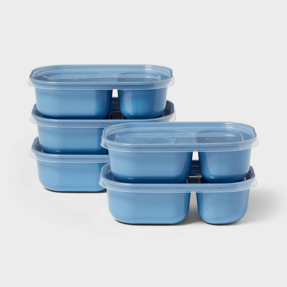 10pc (set of 5) Divided Plastic Meal Prep Container