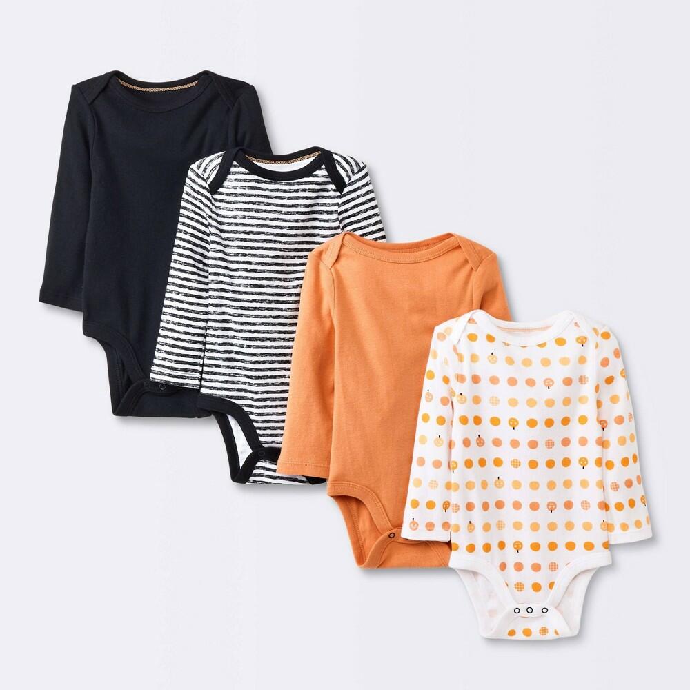 Baby 4pk Halloween Long Sleeve Bodysuit - Cloud Island™ Orange Newborn