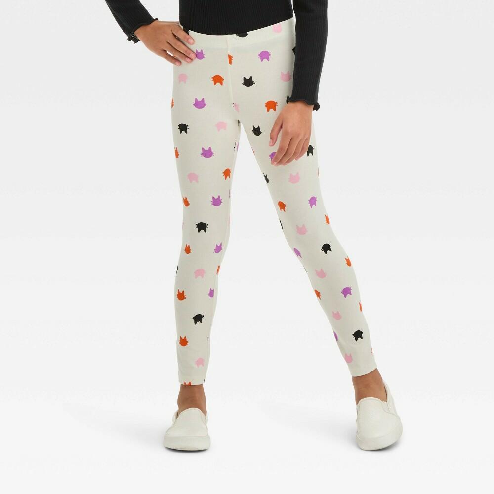 Girls' Halloween 'Cat' Leggings - Cat & Jack™ Cream M(8) Slim