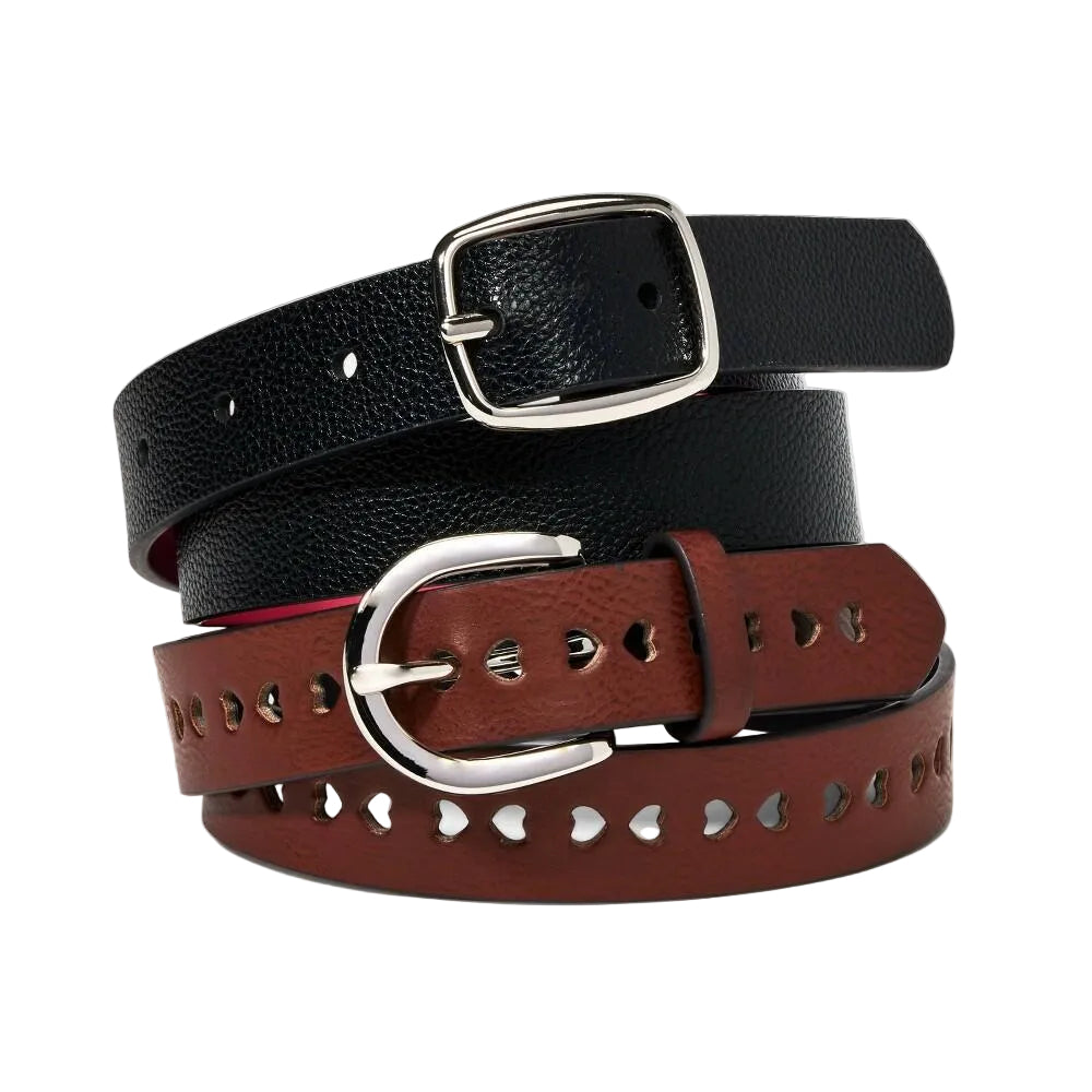Girls' 2pk Belt Set - Cat & Jack™ Black/Brown XL