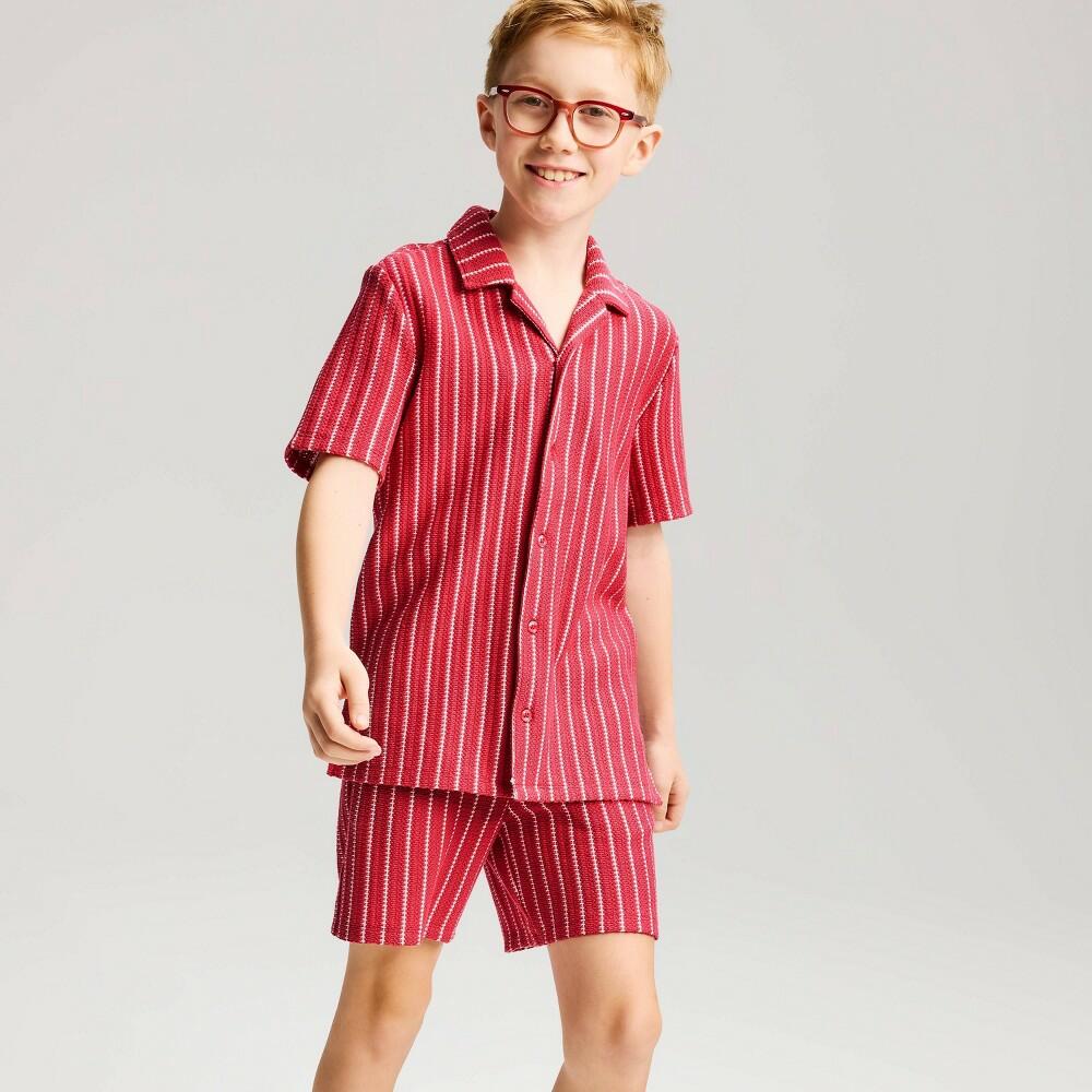 XS Cat & Jack Boys' Crochet Striped Shorts, Red