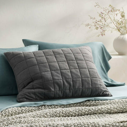 Linen Blend Quilt Pillow Sham Dark Gray