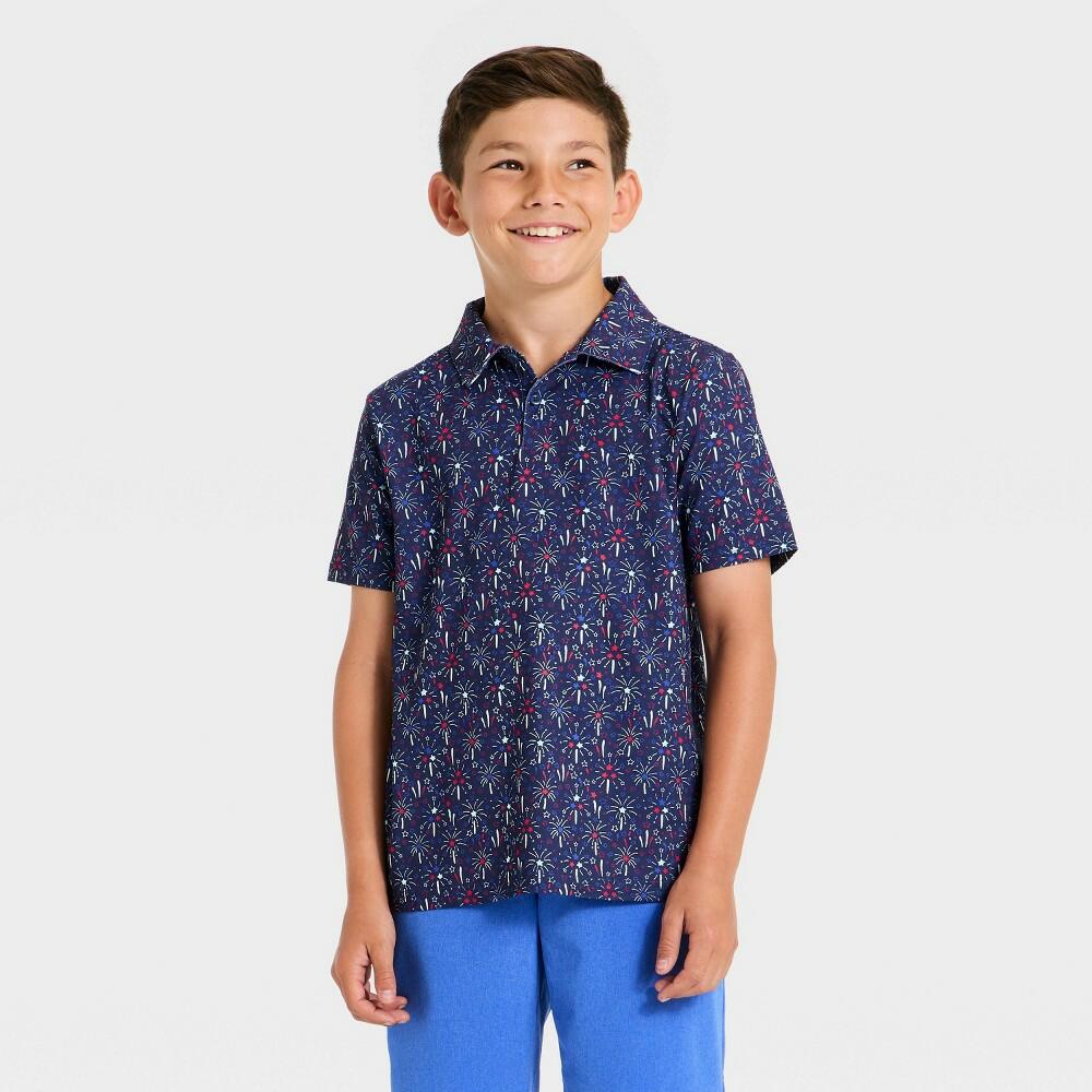 S All In Motion Boys' 4th of July Golf Polo, Navy Blue