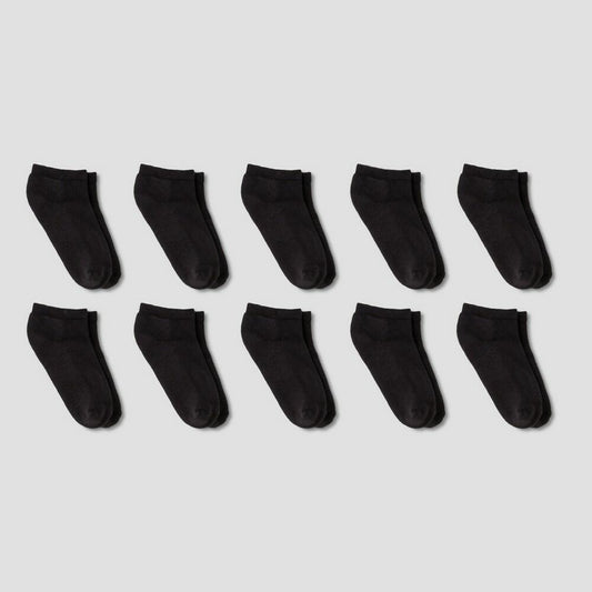 Boys' 10pk Low Cut Athletic Socks - Cat & Jack™ Black L