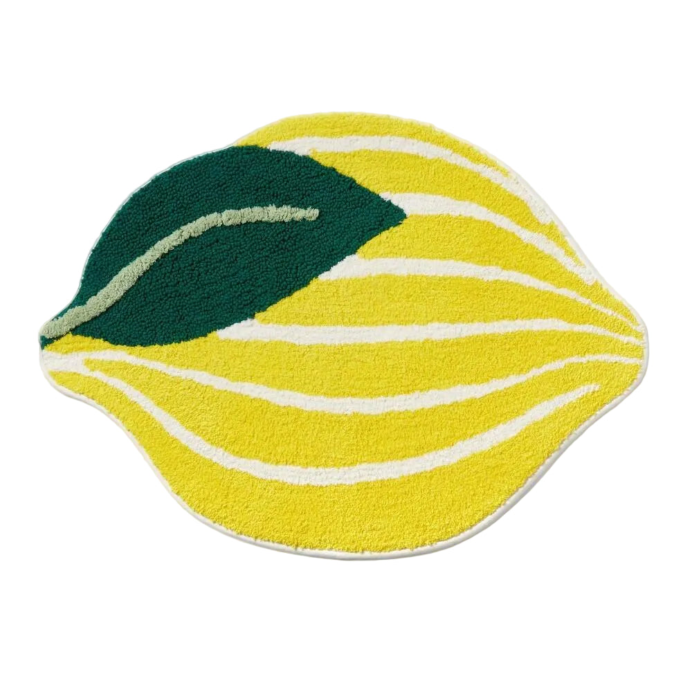 Lemon Shaped Machine Washable Non-Slip Bath Rug Yellow - Room