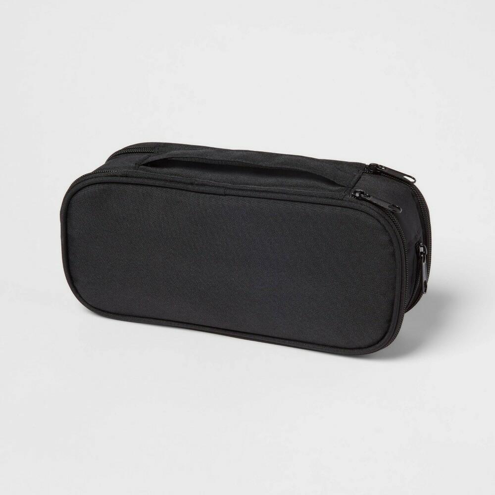 Triple Zip Multicompartment Pencil Case Pouch Black - up&up™