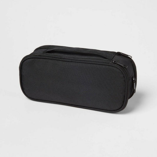 Triple Zip Multicompartment Pencil Case Pouch Black - up&up™