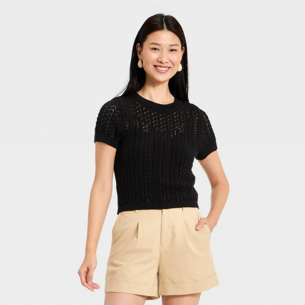 S A New Day Crochet Sweater Top, Black