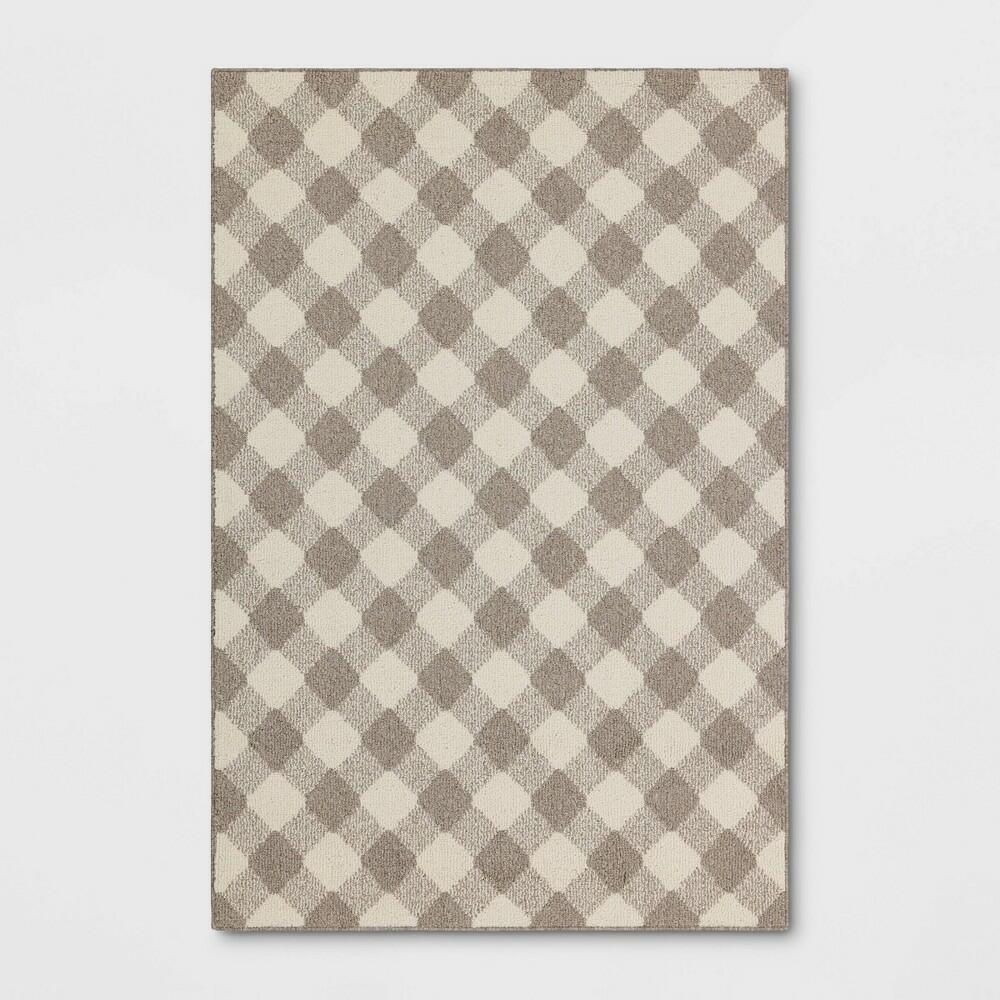 4'x6' Gingham Washable Area Rug Heathered Gray/Ivory - Threshold
