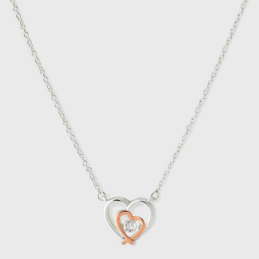 Silver Plated Two Tone Double Open Heart Dancing Necklace