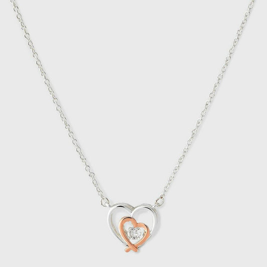 Silver Plated Two Tone Double Open Heart Dancing Necklace
