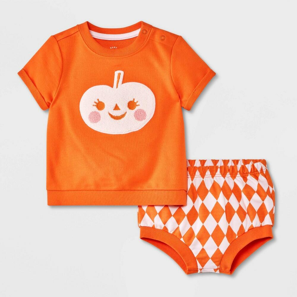 Baby Halloween Pumpkin Top & Bloomer Set - Cat & Jack™ Orange 3-6M