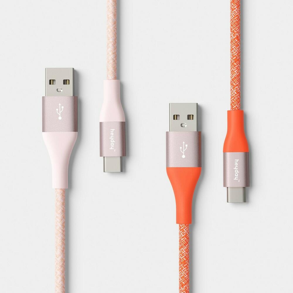 heyday 4-Ft USB-A to USB-C Cables 2-Pack, Pink/Poppy