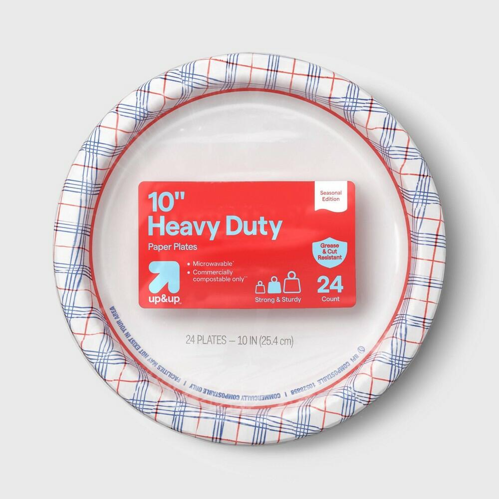 Disposable Plates 10" - RWB Plaid - 24ct - up&up™