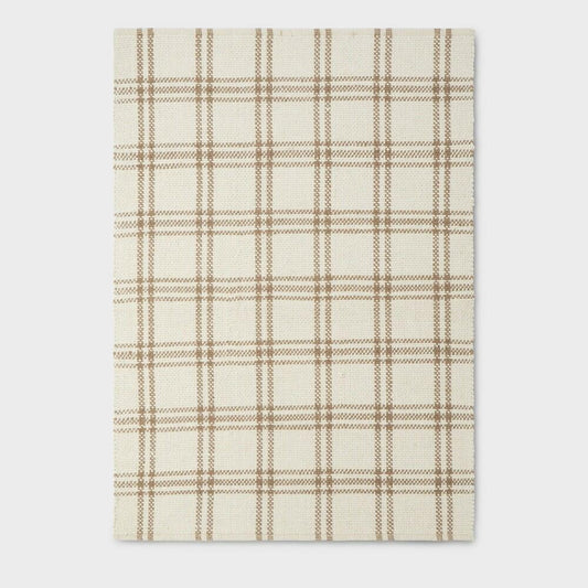 5'x7' Cottonwood Handwoven Plaid Wool/Cotton Area Rug Cream/Tan - Threshold™