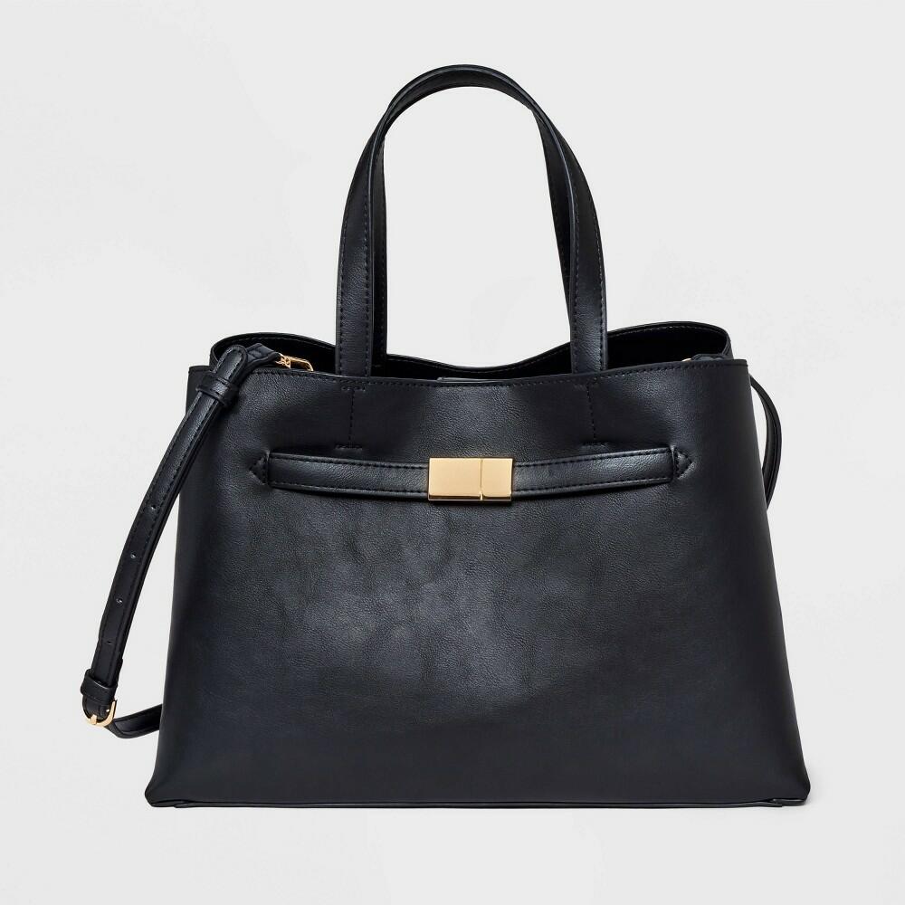 Belted Satchel Handbag - Black