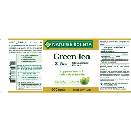 Nature's Bounty Green Tea Extract 315 mg Capsules 100 ct *Exp 04/2026*