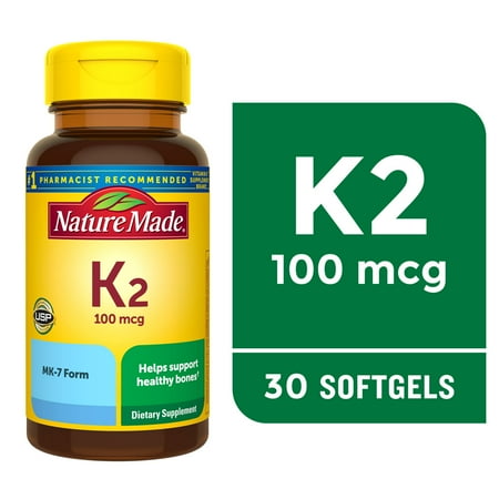 Nature Made Vitamin K2 100 mcg Softgels, Dietary Supplement for Bone Support, 30 Count **Exp:09/2025**