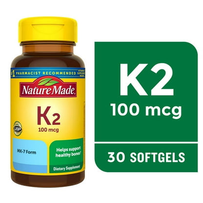 Nature Made Vitamin K2 100 mcg Softgels, Dietary Supplement for Bone Support, 30 Count *Exp 01/2027*